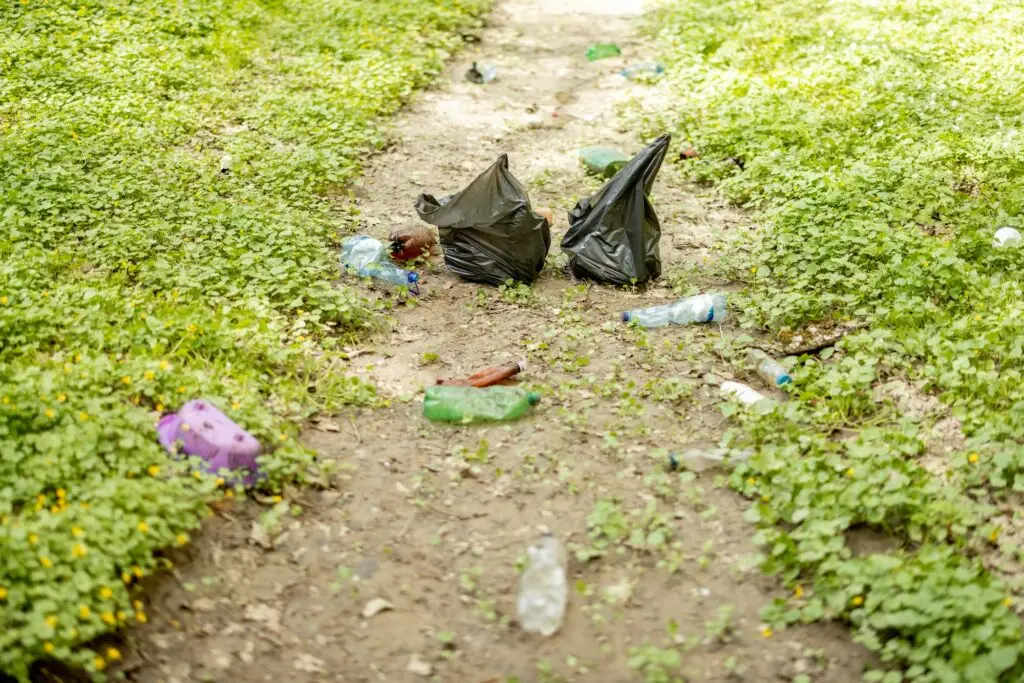 Scattered plastic garbage on nature